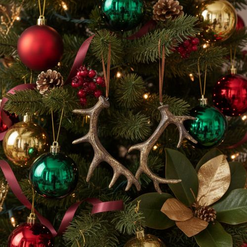 Rustic antler decoration pendants for wall or tree, 15cm, 6 pieces | Floristik24.ie