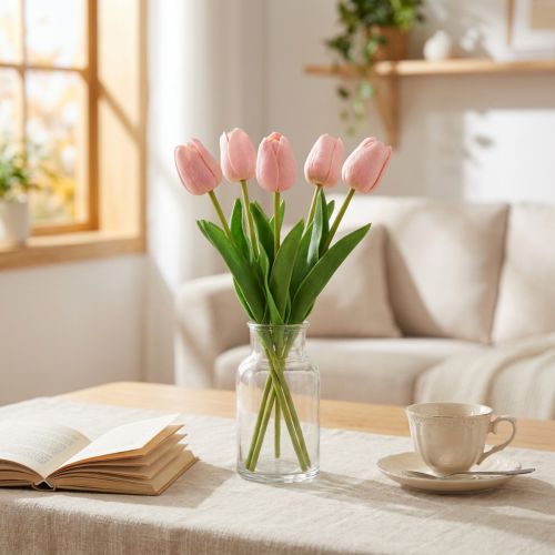 Artificial flowers tulip pink, spring flower 48cm bunch of 5 | Floristik24.ie