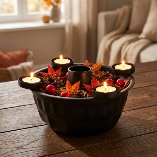 Decorative metal bowl in black – Gugelhupf design, 26 cm – Stylish tealight holder for a cozy ambience | Floristik24.ie