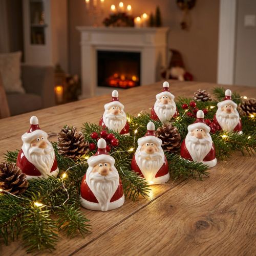 Ceramic Santa Claus figure, red and white, 6.4 cm – Festive Christmas decoration – 6 pieces | Floristik24.ie
