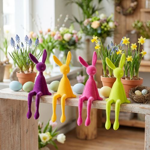 Easter Bunny Shelf Sitters, Colorfully Flocked, 28cm, 4 Pieces | Floristik24.ie