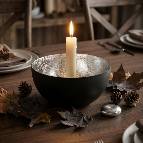 Candlestick Black Silver Stick candlestick Ø10cm H5cm | Floristik24.ie