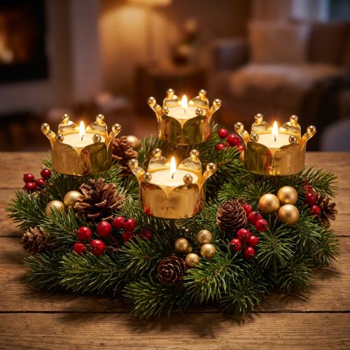Tea light holder crown gold Ø4.8cm 4pcs | Floristik24.ie