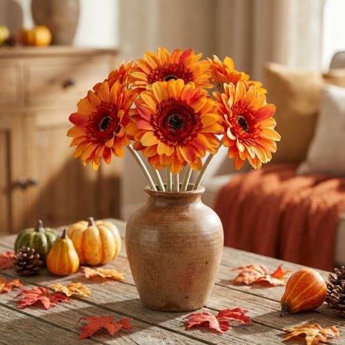 Artificial gerbera flower, artificial flower orange Ø11cm 50cm | Floristik24.ie