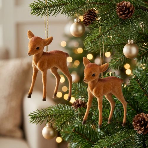 Decorative Figure Reindeer Young Brown 7.5cm flocked 2 pcs | Floristik24.ie