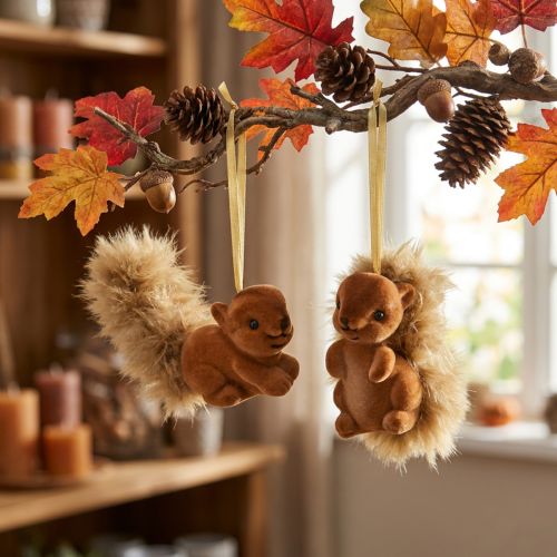 Autumn decoration, decorative hanging squirrel, brown, set of 2 | Floristik24.ie