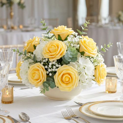Foam Rose Ø7.5cm Yellow 18 pcs | Floristik24.ie