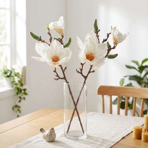 Magnolia White Artificial Flower Buds Decoration Branch H40cm 2pcs | Floristik24.ie