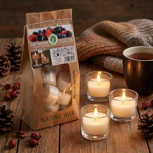 Scented candles, tea lights red berries, scented tea lights, wax candles Ø3.8cm H2.3cm white 18 pcs | Floristik24.ie