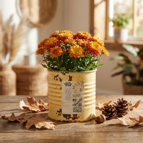 Decorative tin, summer apricot color, metal tin, plant pot, Ø8cm H7.5cm | Floristik24.ie