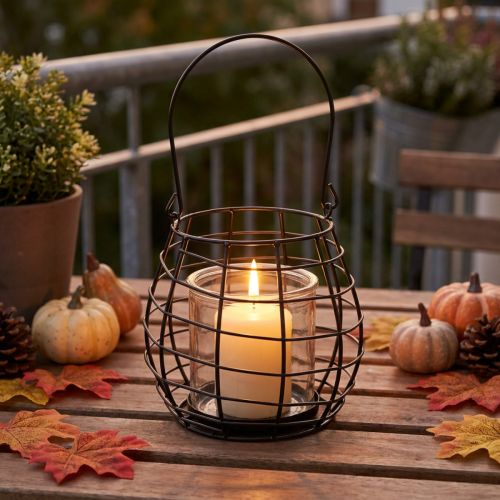 Garden lantern with handle black glass Ø17cm H15cm | Floristik24.ie