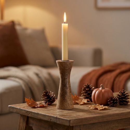Stick candle holder wooden candlestick natural Ø6cm H20cm | Floristik24.ie