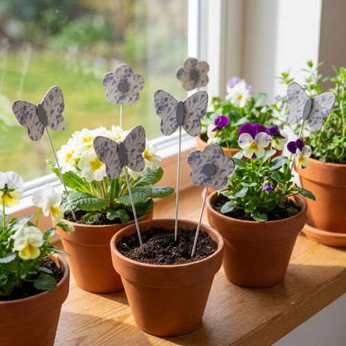 Flower plug butterfly flower decorative plug wood 7cm 12 pcs | Floristik24.ie