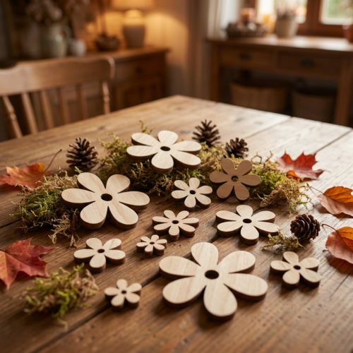 Product Scatter decoration wood flowers natural brown table decoration Ø2-6cm 20 pcs