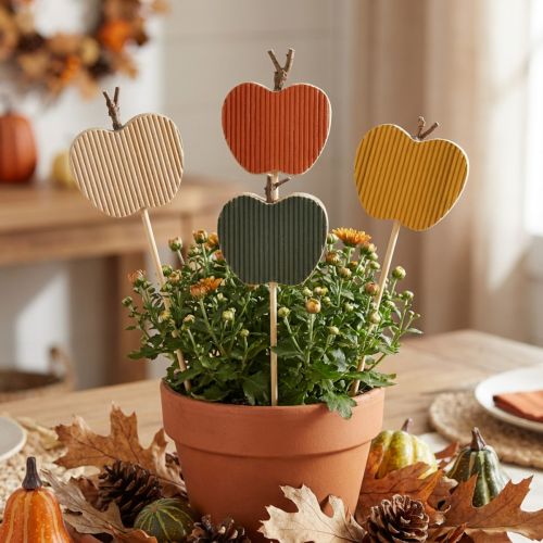 Autumn flower stakes, wooden apple decorations, 5x5.5cm, 8 pieces | Floristik24.ie