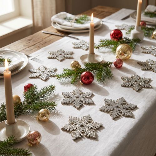 Snowflake wood 4cm light gold with glitter 72 pcs | Floristik24.ie