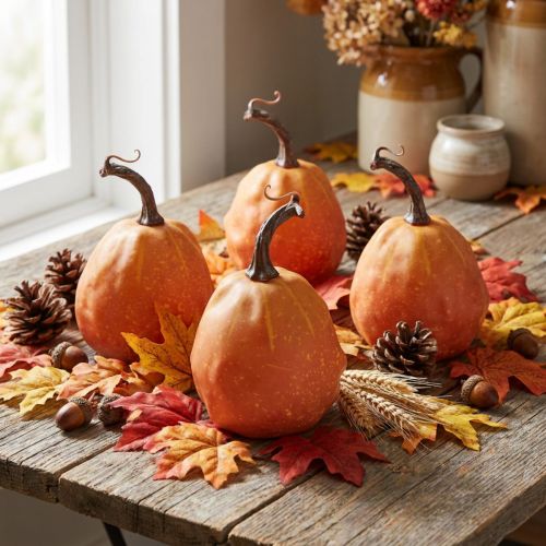 Product Decorative pumpkin for decoration orange yellow Ø9cm 4 pcs