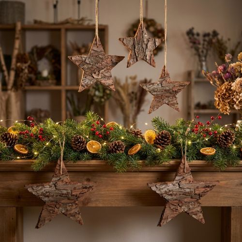 Decorative stars for hanging pine pine stars natural 15cm 4 pcs | Floristik24.ie