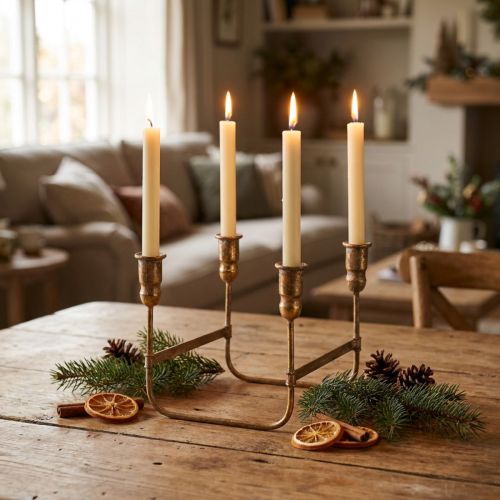 Antique Candle Holder For 4 Candles Gold 18×18cm H16.5cm | Floristik24.ie