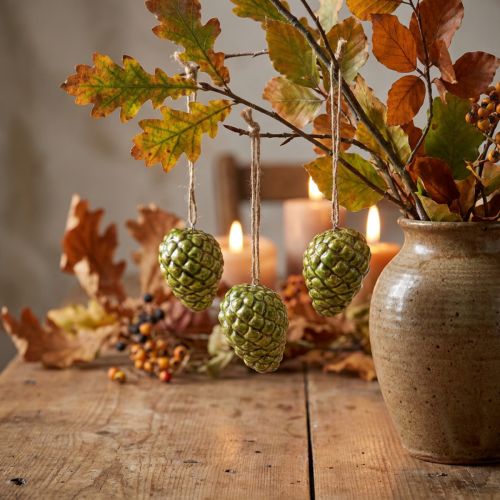Product Pine cone pendants as autumn decorations for hanging, 5cm, 3 pieces