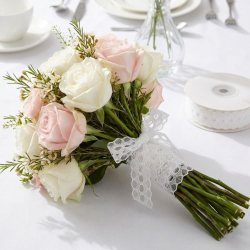 Product Decorative ribbon with lace, cotton, fine border, on a roll, 25mm wide, 10m long