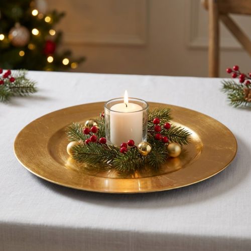 Plastic plate Ø33cm gold with gold leaf effect | Floristik24.ie