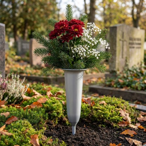 Grave vase silver 28.5cm | Floristik24.ie
