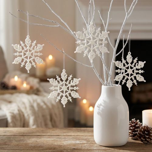Snowflakes Decoration White Glitter Ice Crystals 10cm 12 pcs | Floristik24.ie