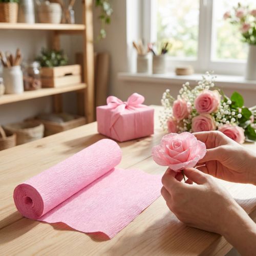 Florist crepe paper light pink 50x250cm | Floristik24.ie