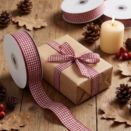 Gift ribbon checked Bordeaux 8mm-25mm 20m | Floristik24.ie