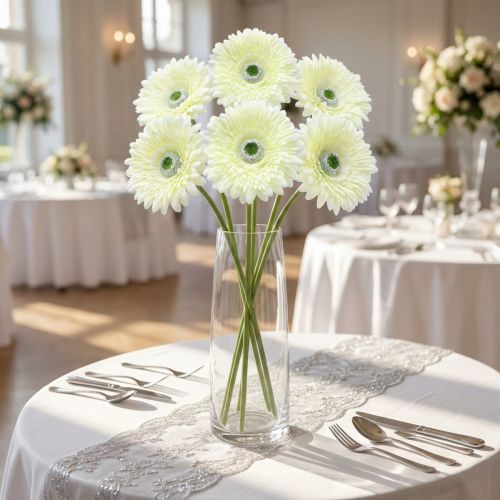 Gerbera artificial white 62cm 6 pcs | Floristik24.ie
