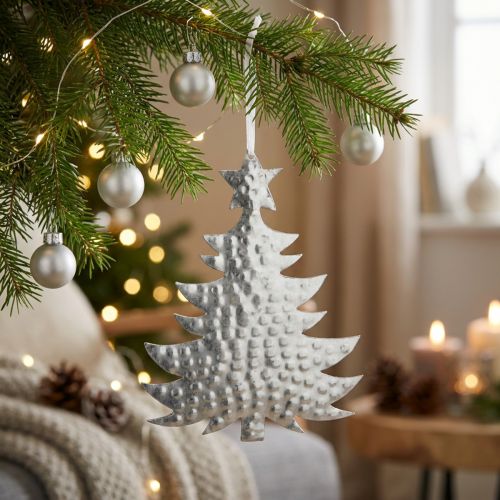 Christmas tree pendant, Advent decoration, metal decoration for Christmas, silver 20.5×15.5cm | Floristik24.ie