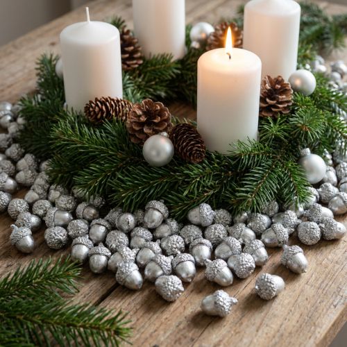 Decorative acorns silver, Advent decoration, natural autumn fruits, country house Ø1.5 – 2.5cm L1.5 – 3cm 300g | Floristik24.ie
