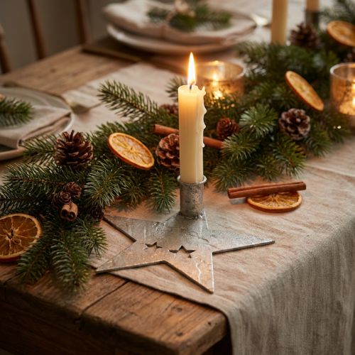 Metal decoration star, tapered candle holder for Christmas silver, antique look 20cm × 19.5cm | Floristik24.ie