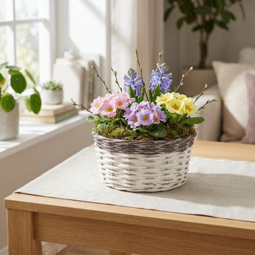 Decorative round plant basket Ø20cm White Brown Spring decoration | Floristik24.ie