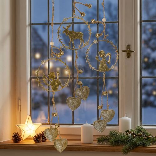 Deco hanger window, metal wreath Advent, angel, reindeer Ø9cm set of 3 | Floristik24.ie