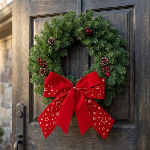 Red bow Christmas stars decorative bow outdoor 21cm 2pcs | Floristik24.ie