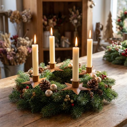Candlestick candles Advent star brown Ø9.5cm 4pcs | Floristik24.ie