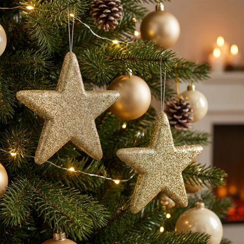 Christmas decoration star pendant golden glitter 18.5cm 4pcs | Floristik24.ie