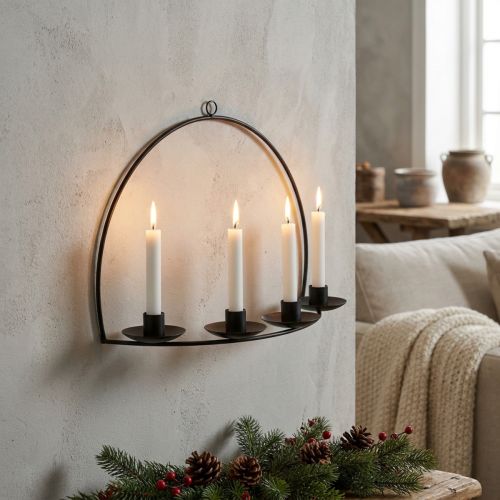 Wall Candle Holder Black Metal Stick Candle Holder 35×24cm | Floristik24.ie