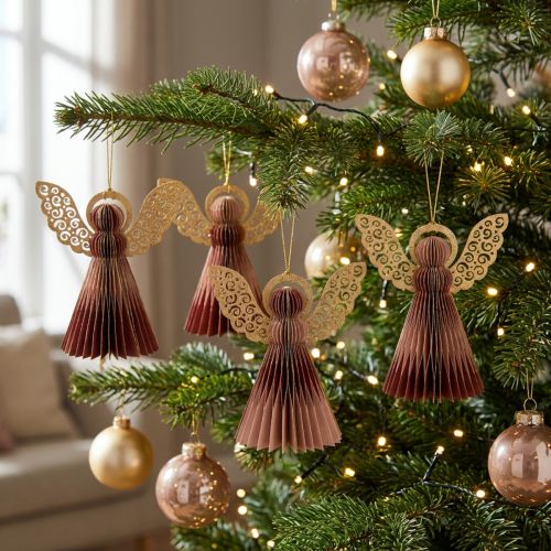 Paper angel Christmas angel decoration wine red pink H12cm 4pcs | Floristik24.ie
