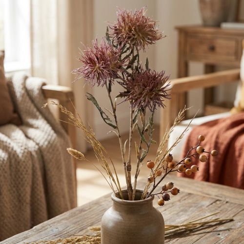 Artificial knapweed artificial flowers autumn 3 flowers lilac 48cm | Floristik24.ie