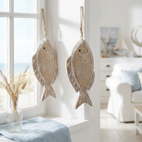 Decorative wooden fish hanger, 21cm, 2 pieces | Floristik24.ie