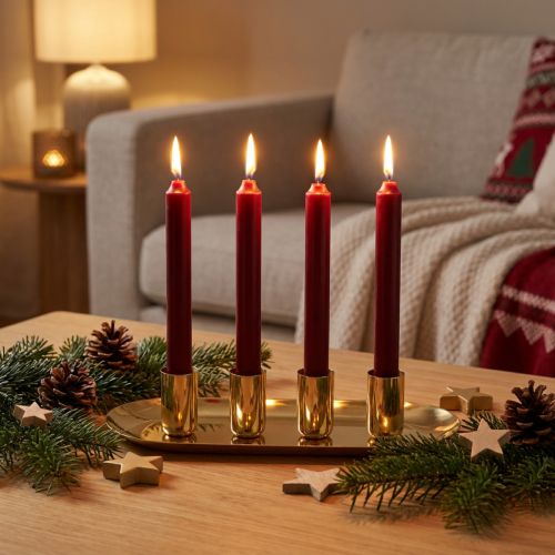 Metal candle plate, taper candle holder, gold, 23x9x4.5cm | Floristik24.ie