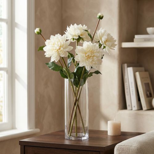 Artificial flower Dahlia White Artificial flower with bud H57cm | Floristik24.ie