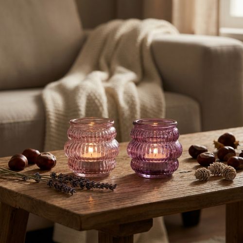 Tealight holder glass decoration purple pink Ø7.5cm H7.5cm 2pcs | Floristik24.ie
