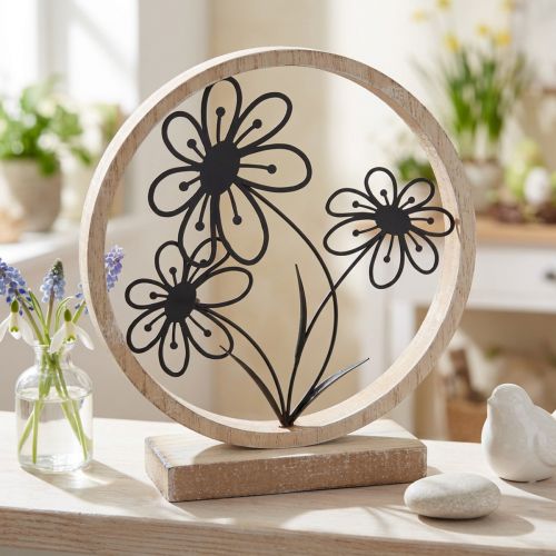 Metal flowers table decoration wood metal spring decoration H19cm | Floristik24.ie