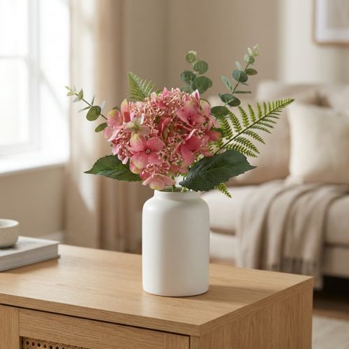 Hydrangea artificial pink and green garden flower with buds 52cm | Floristik24.ie