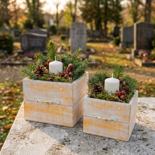 Plant drawer with handle orange white wood 12/15cm set of 2 | Floristik24.ie