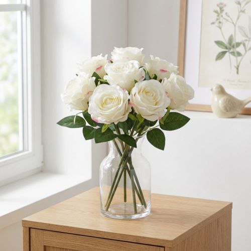 Artificial roses in bunch white 30cm 8 pcs | Floristik24.ie